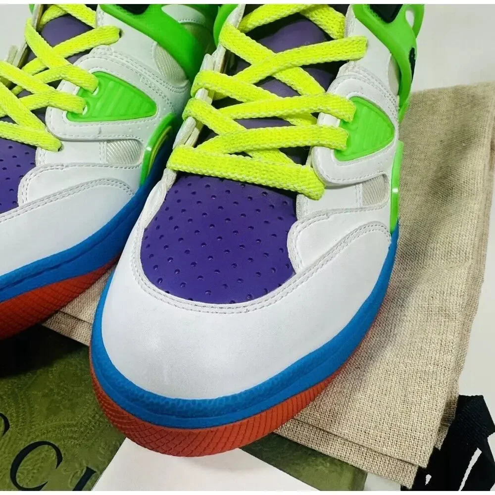 NIB Gucci Basket Dametra Women 37 US 7 High Top Sneaker Green White Purple $990 - Picture 8 of 12